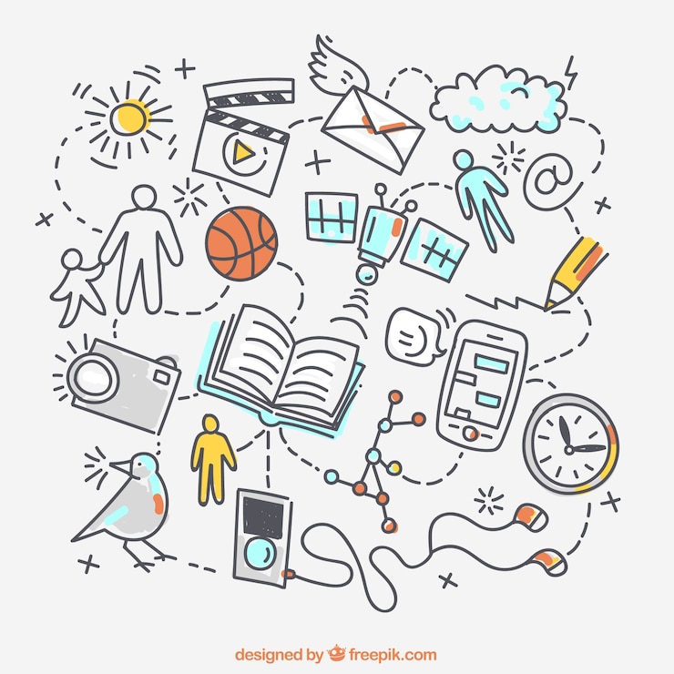 Free Vector social media background with hand-drawn elements and color details