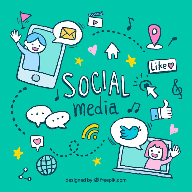 Free vector social media background with hand drawn elements