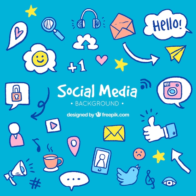 Social media background with hand drawn elements