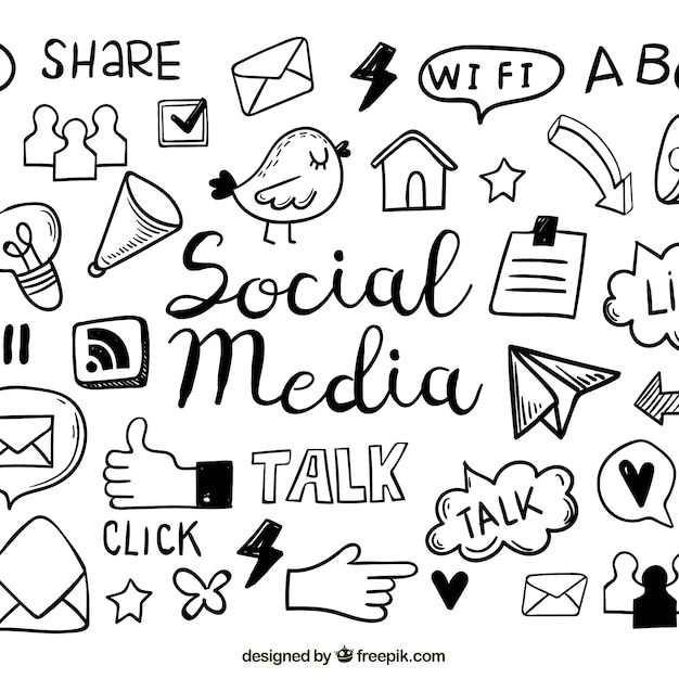 Free vector social media background with hand drawn elements