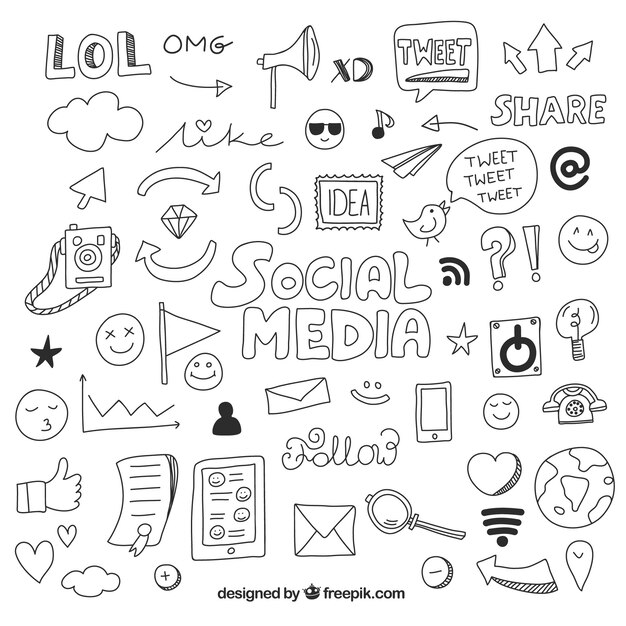 Social media background with hand drawn elements