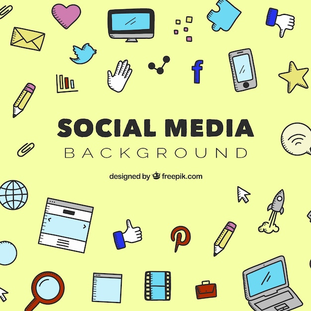 Social media background with hand drawn elements