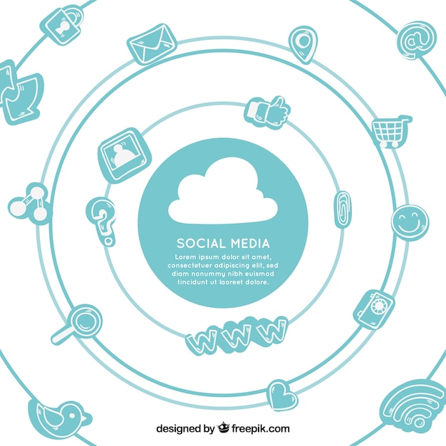 Free vector social media background with hand drawn elements