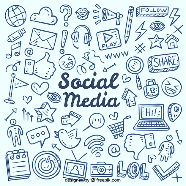 Free vector social media background with hand drawn elements