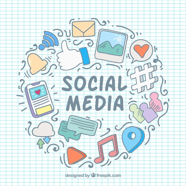 Free vector social media background with hand drawn elements