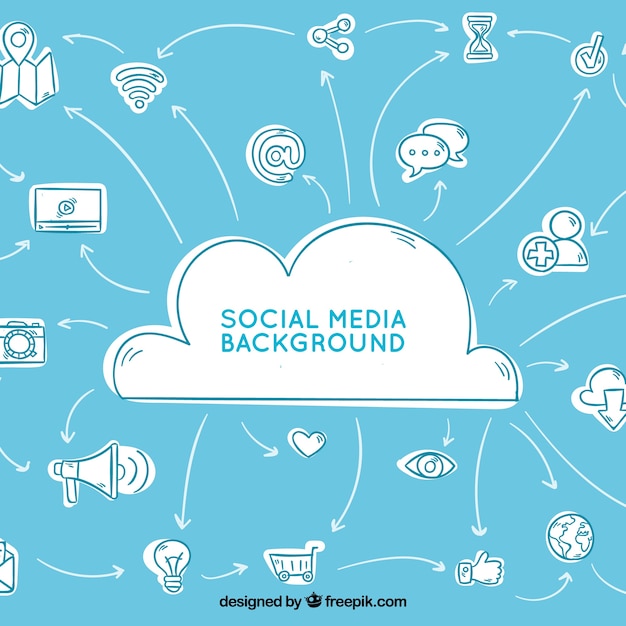 Free vector social media background with hand drawn elements