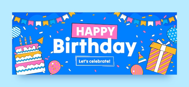 Free vector social media cover template for birthday party celebration