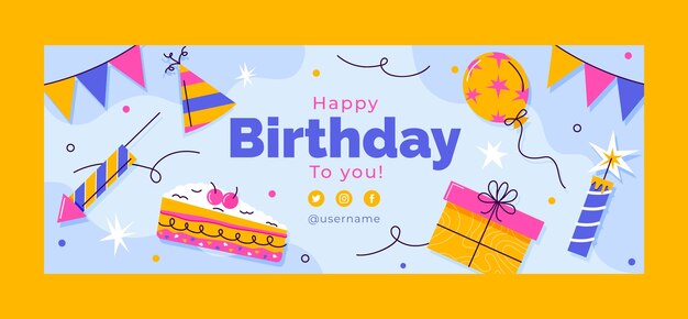 생일 파티 축하를 위한 소셜 미디어 표지 템플릿