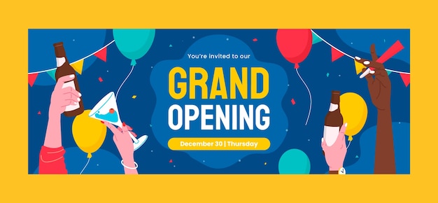 Free vector social media cover template for business grand opening