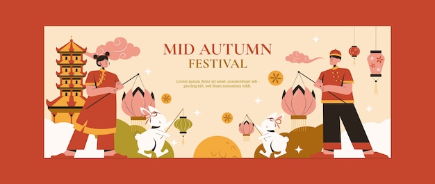 Social media cover template for chinese mid-autumn festival celebration