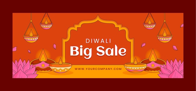 Free vector social media cover template for diwali hindu festival celebration