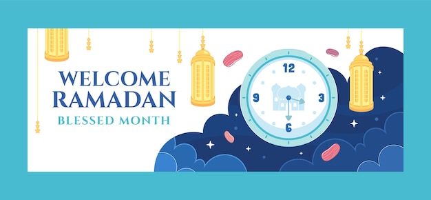 無料ベクター イスラムのラマダンのお祝いのためのソーシャル メディアの表紙のテンプレート