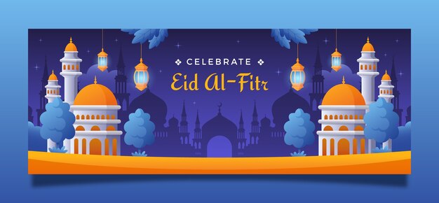 Vettore gratuito modello di copertina dei social media per la celebrazione islamica di eid al-fitr