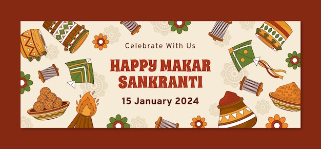 Free vector social media cover template for makar sankranti festival