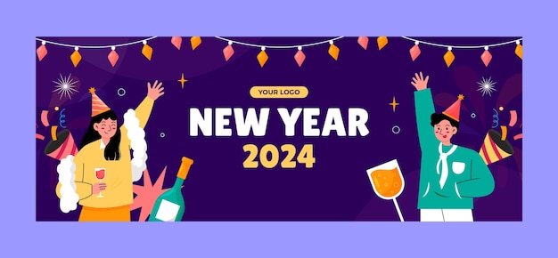 Social media cover template for new year 2024 celebration