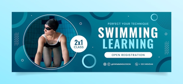 Vettore gratuito modello di copertina per social media per lezioni di nuoto e apprendimento