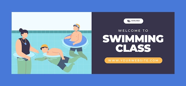 Free vector social media cover template for swimming lessons