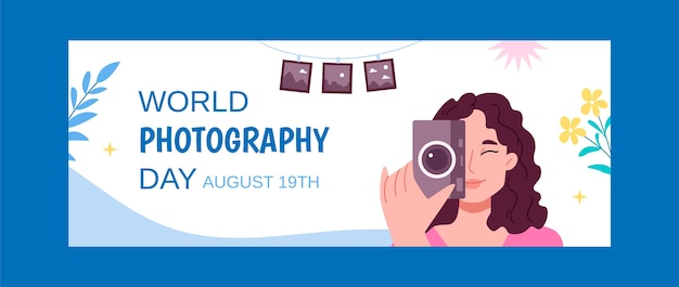 Social media cover template for world photography day celebration