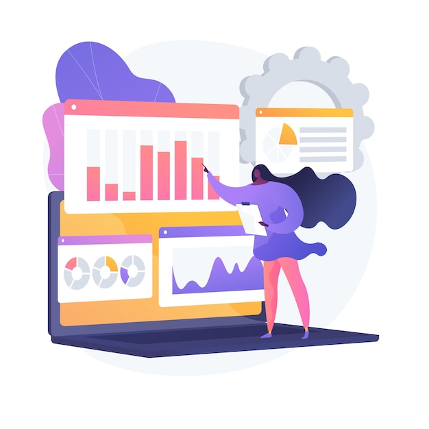 Free vector social media data center. smm stats, digital marketing research, market trends analysis. female expert studying online survey results. vector isolated concept metaphor illustration