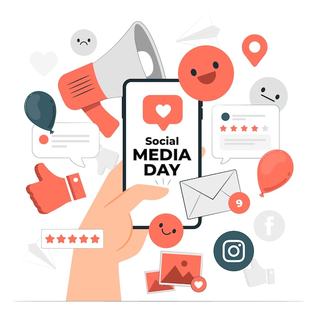 Free vector social media day concept illustration