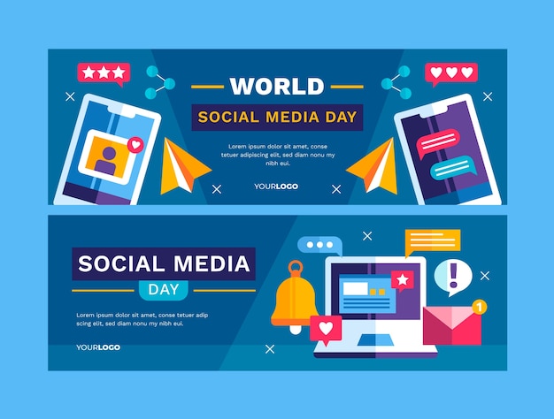 Free vector social media day flat banner