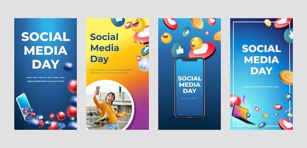 Free vector social media day instagram stories template