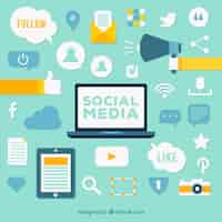 Free vector social media elements background in flat style