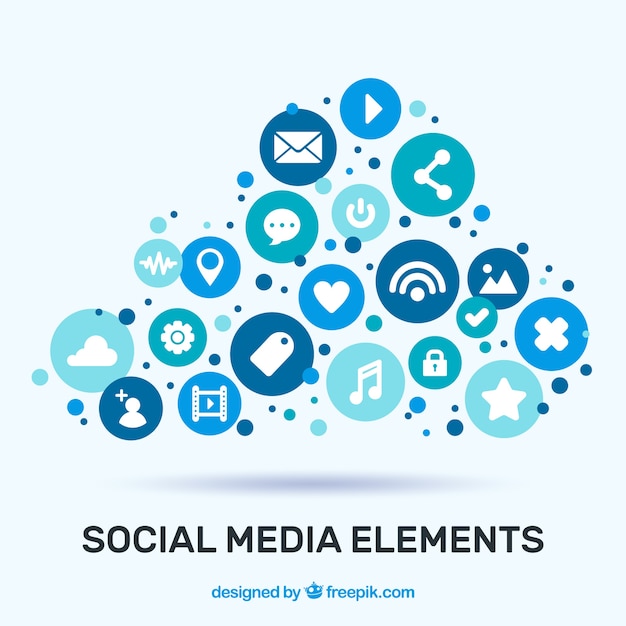 Social media elements in a cloud shape in flat style