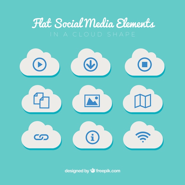 Free vector social media elements in a cloud shape in flat style