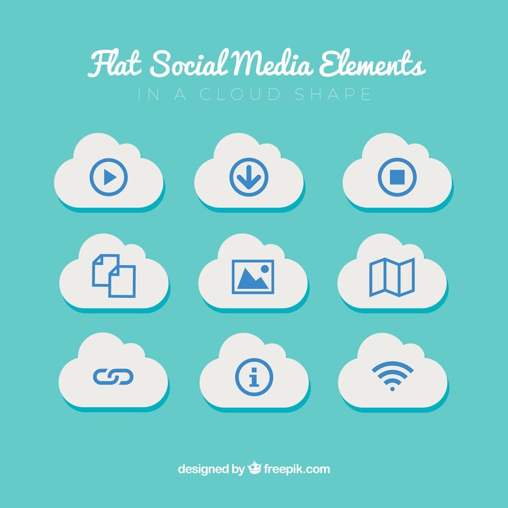 Free Vector social media elements in a cloud shape in flat style