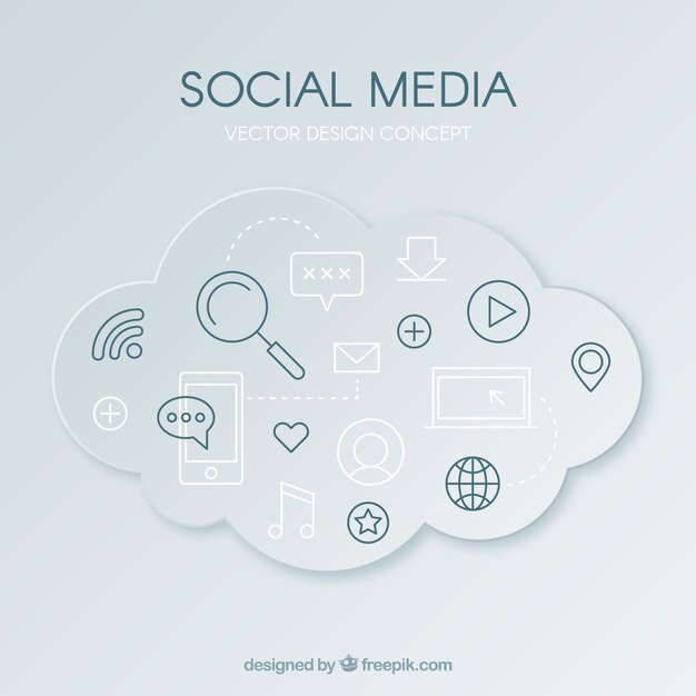 Social media elements in a cloud shape in flat style