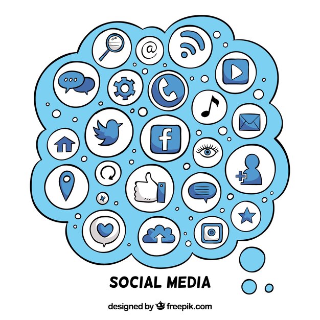 Элементы социальных медиа в облачной форме с иконками