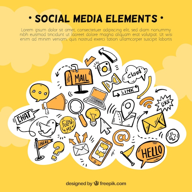 Free vector social media elements in a cloud shape with icons