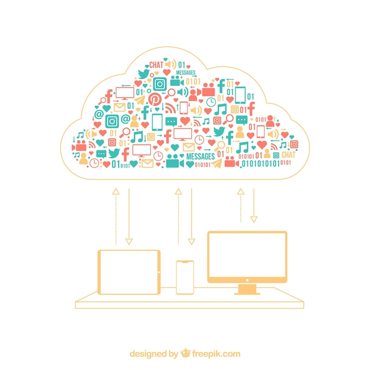 Free Vector social media elements in a cloud shape