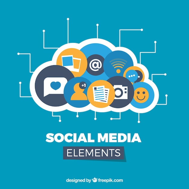 Free vector social media elements in a cloud shape