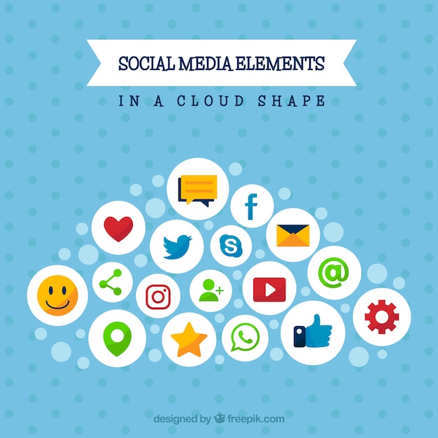 Social media elements in a cloud shape