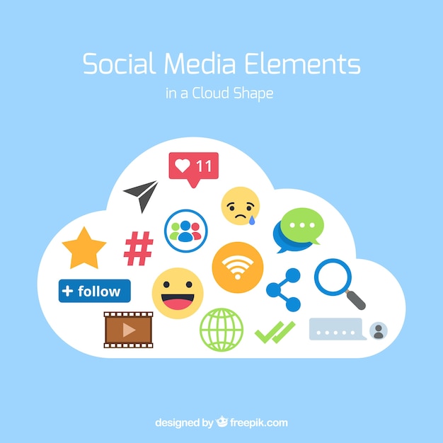 Free vector social media elements in a cloud shape