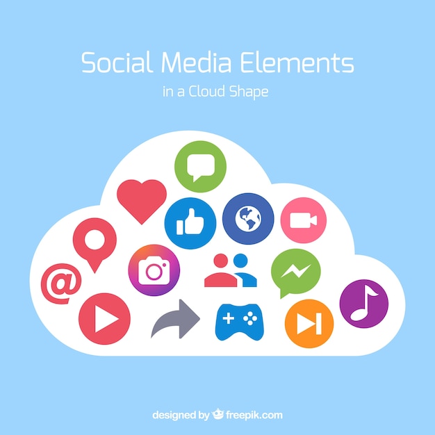 Free vector social media elements in a cloud shape