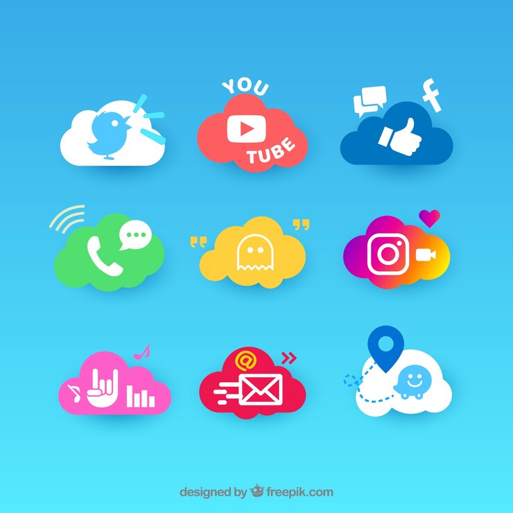 Free Vector social media elements in a cloud shape