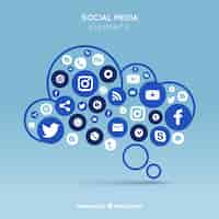 Free vector social media elements in a cloud shape