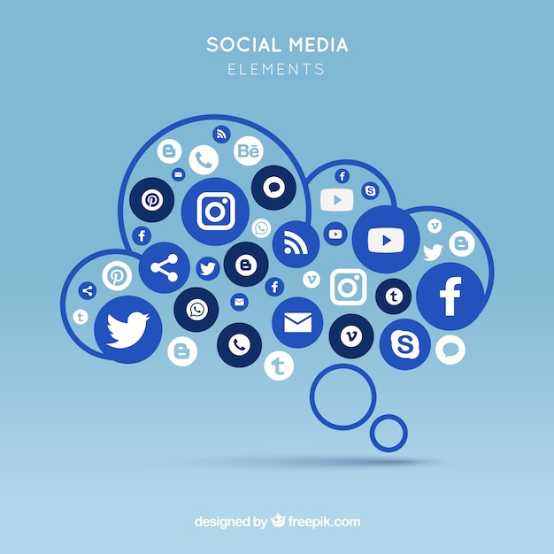 Social media elements in a cloud shape