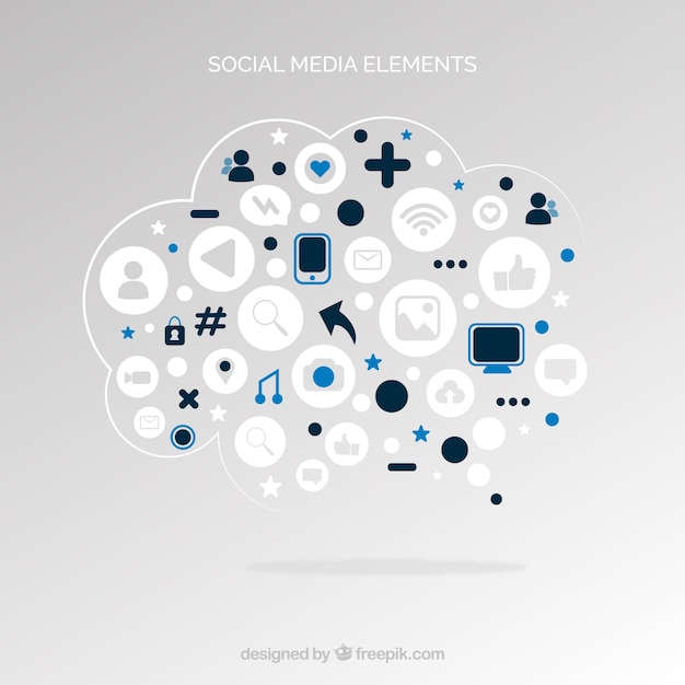 Бесплатное векторное изображение Элементы социальных сетей в форме облаков в плоском стиле