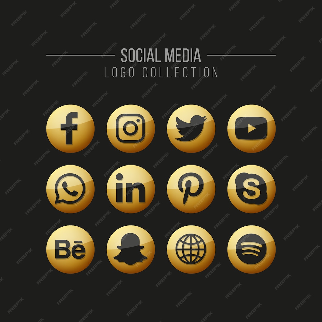 Premium Vector | Social media golden logo collection on black