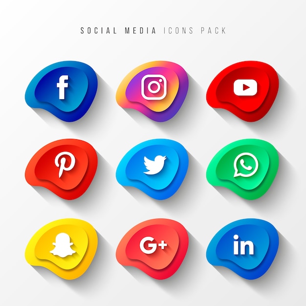 Free vector social media icons pack 3d button effect