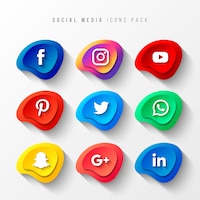 Social media icons pack 3d button effect