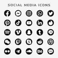 Free vector social media icons vector set with facebook, instagram, twitter, tiktok, youtube logos