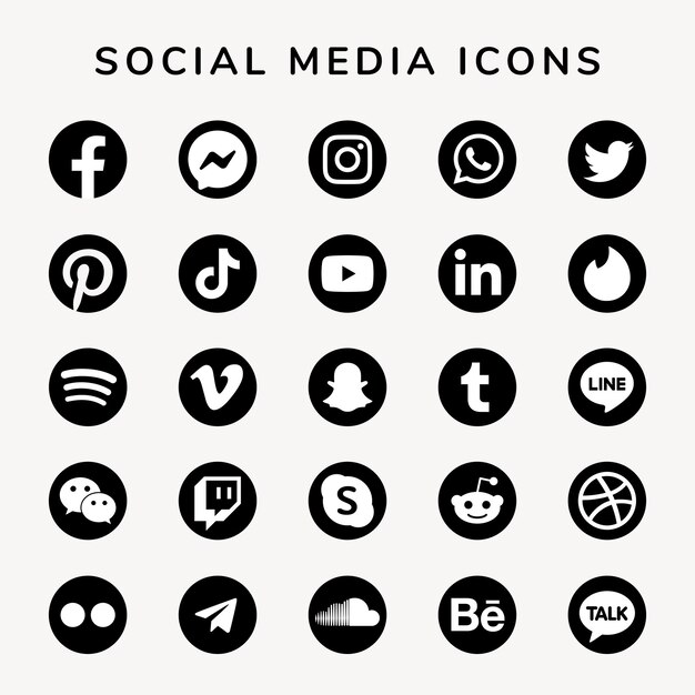 Social media icons vector set with Facebook, Instagram, Twitter, TikTok, YouTube logos