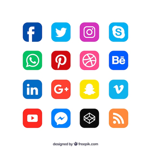 Social media logos collection in flat style