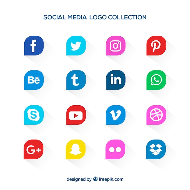 Social media logos collection in flat style