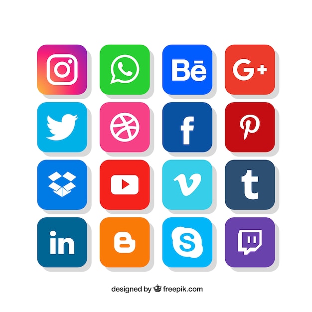 Коллекция логотипов в социальных сетях в плоском стиле